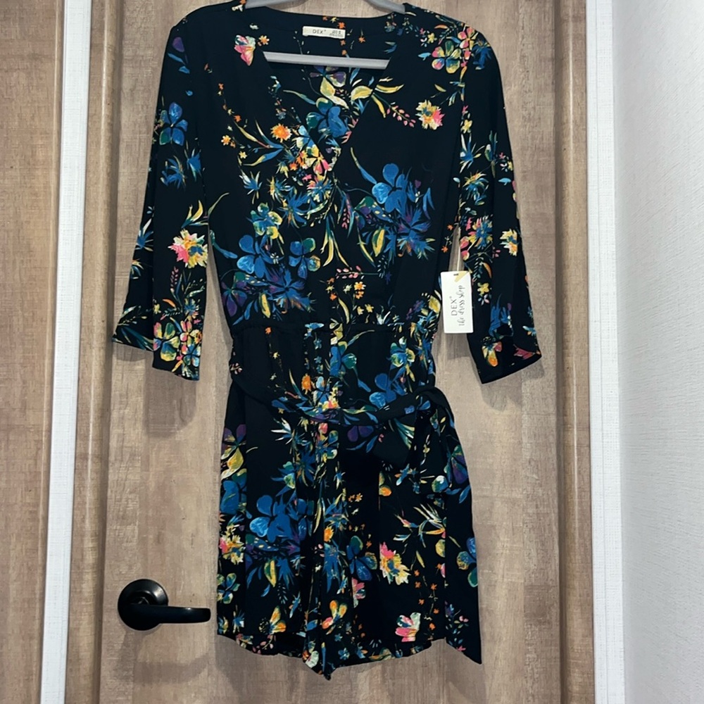 NWT DEX multi color belted romper size M